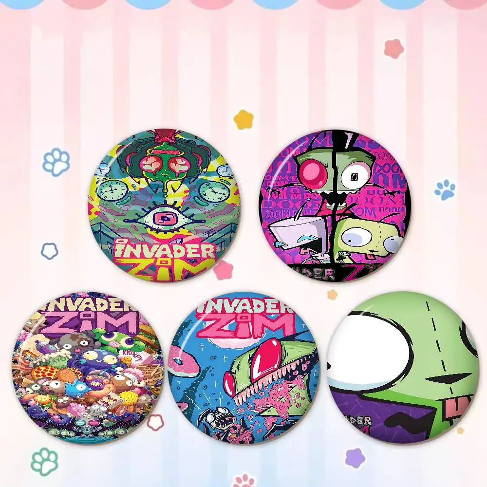 I-Invader Z-Zim Cartoon 32/44/58mm Handmade Pin Round Funny Snap-in Brooches For Backpack Accessories Badge Hat Decoration