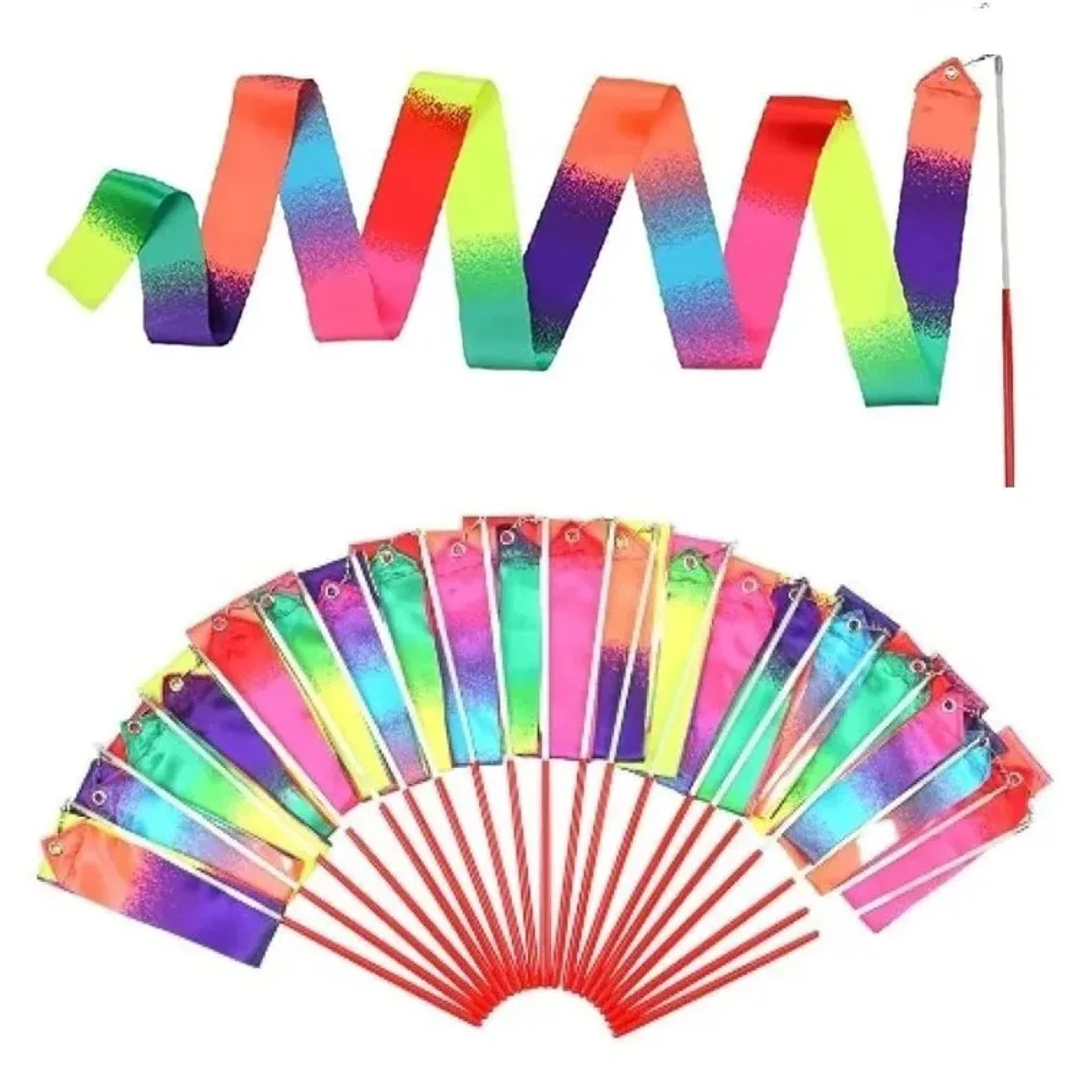 10/20pc 2m Rhythmic Gymnastics Ribbon with Wand Colorful Streamer for Kids Dance Performance Art Ballet Spinning Rod Accessories
