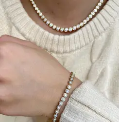 Geometric High Quality Fashion Women Jewelry Bezel Set Round Shaped Tennis Chain Bracelet Necklace Set