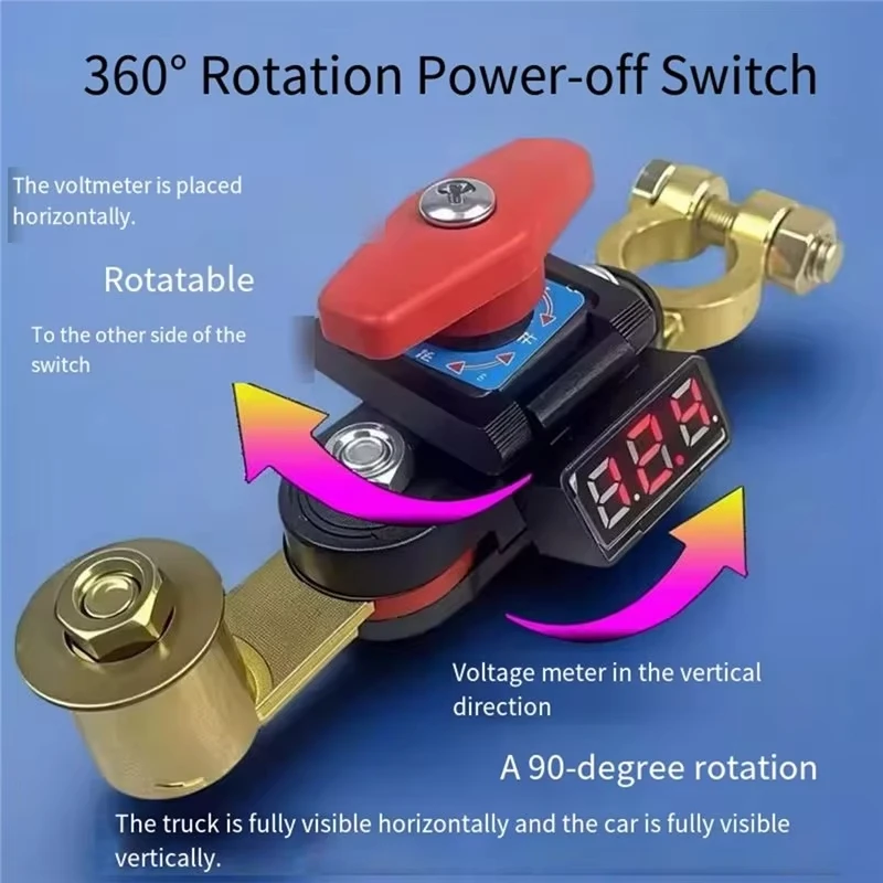 Car Battery Disconnect Switch 12-24V Bidirectional Joint Can Rotate Power Disconnect Switch with Digital Display