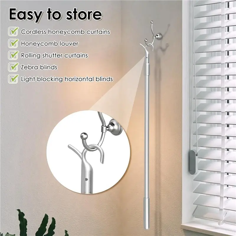 ABVT-Easy Pull Telescopic Draw Blind Tilt Wand, 13-24In Length Adjustable Blinds Rod, Down & Up Clothes Hanger Hook Pole 4Pcs