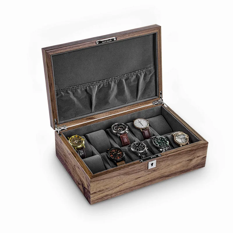 

Walnut Wood Watch Boxes Storage Organizer Box 10 Slots Brown Storage Box with Lock Jewelry Bracelet Display Cabinet Case Gift