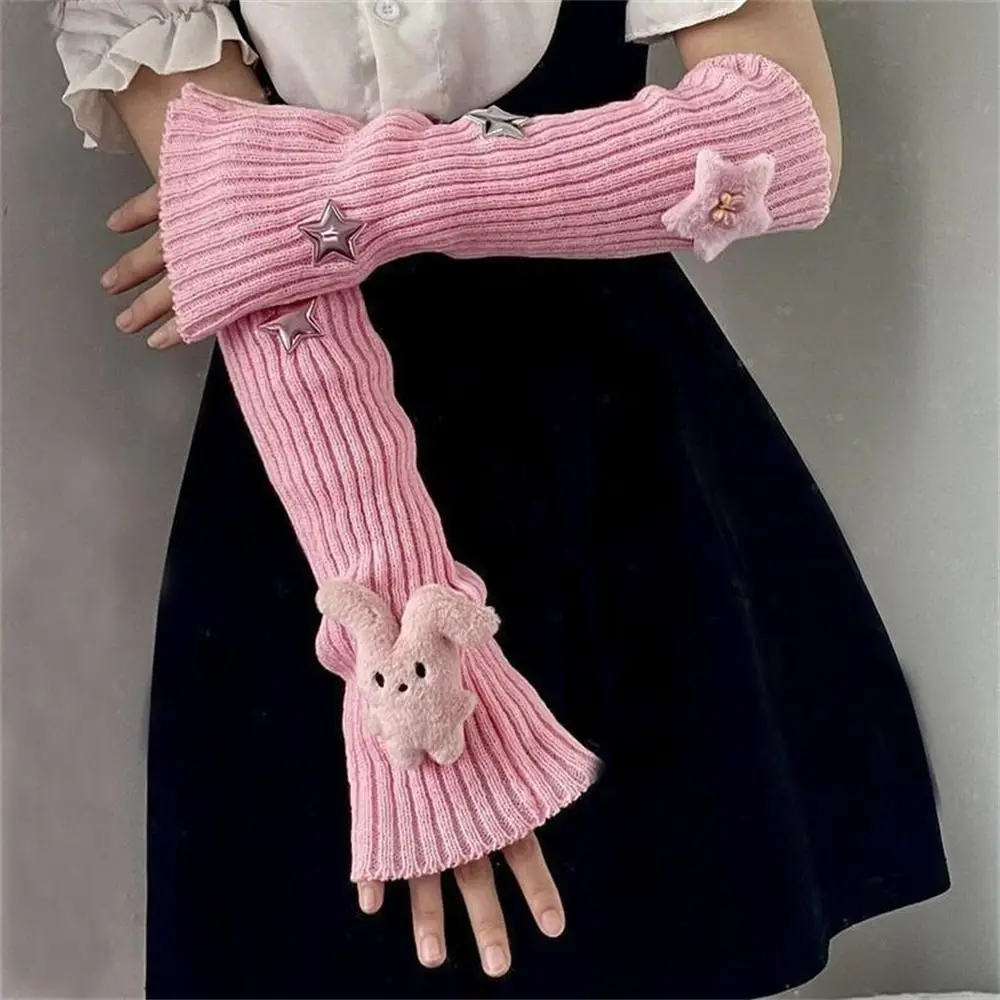 JK Accessories Thicken Warm Arm Sleeves Knitted Long Arm Warmers Fingerless Mittens for Women