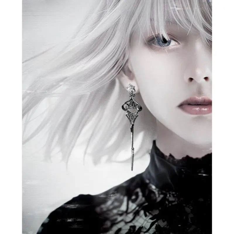 Robot YoRHa 2B Earrings Stud Cosplay Gothic Women Ear Clip Anime Game Jewelry Peripheral Gifts