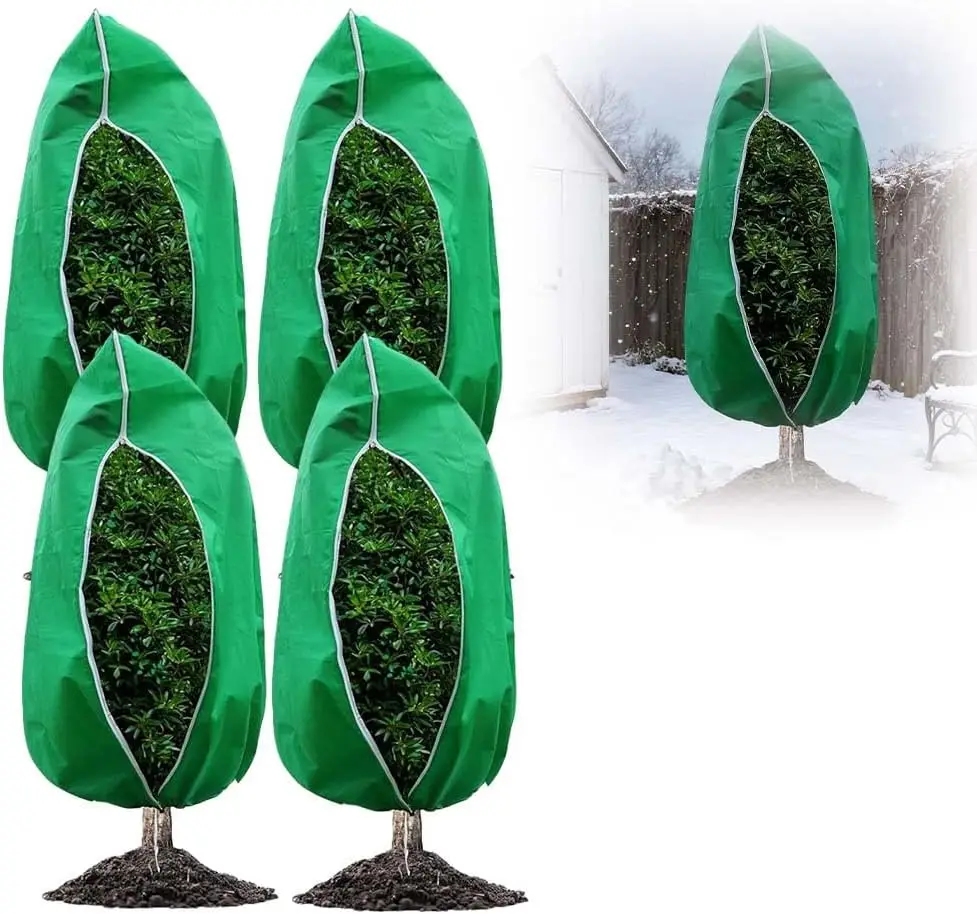 Plant Covers Freeze Protection, 4 Pack Zipper Drawstring Plant Cover, Reusable Frost Protection Cover,Large Plant Protection Bag