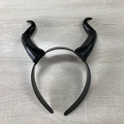 Women Black Demon Horns Headpiece Cosplay Animal Antelope Devil Queen Witch Headdress Christmas Halloween Party Costume Headband