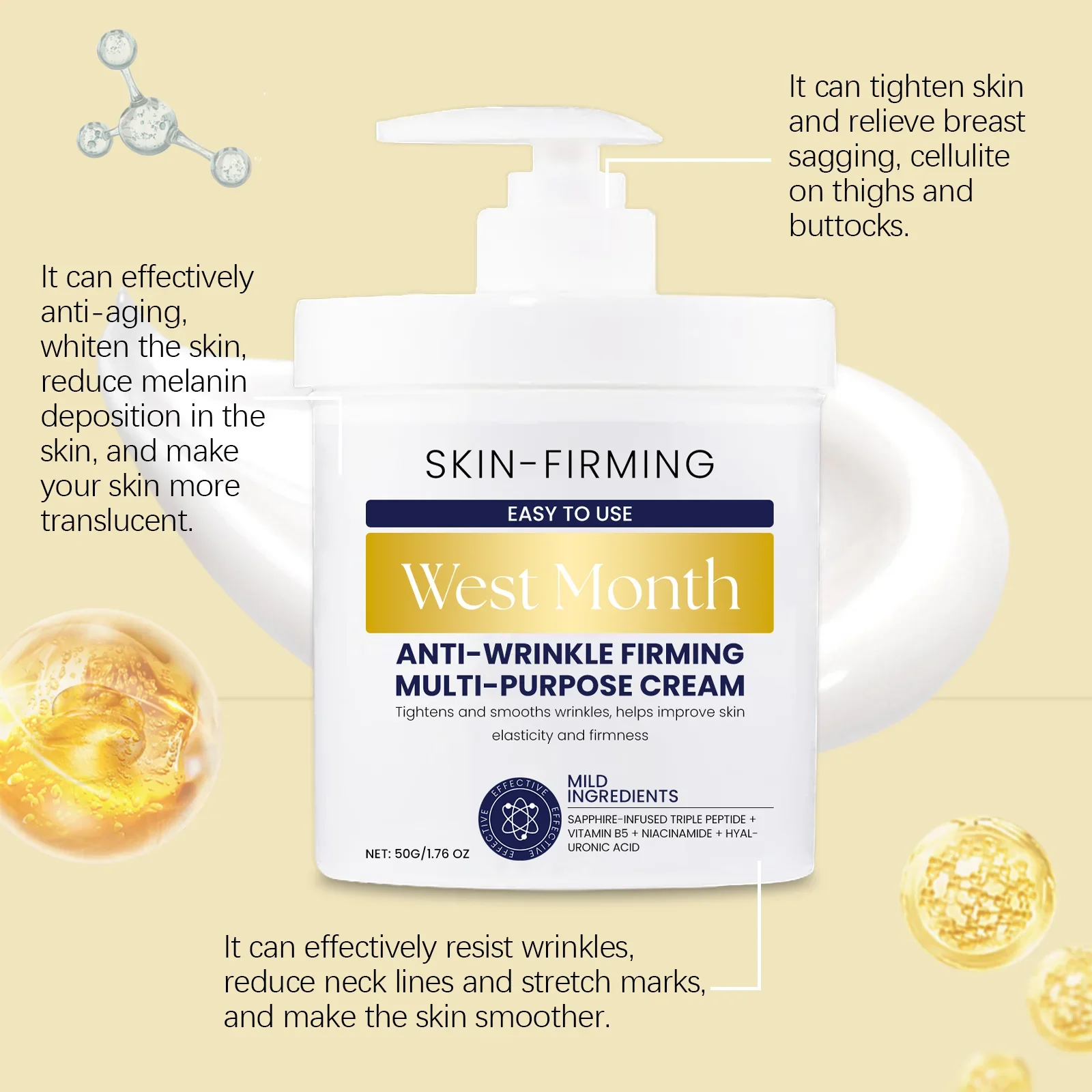 West Month Anti-Falten-Straffungscreme, tief feuchtigkeitsspendend, feuchtigkeitsspendend, straffend, hautpflegend, straffend, entfernt feine Linien, Anti-Aging