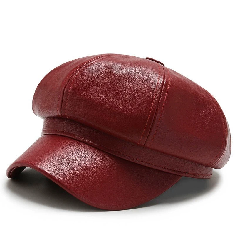 Neuer achteckiger Hut aus PU-Leder im koreanischen Stil für Männer und Frauen, vielseitiger Malerhut, Retro-Newsboy-Hut, künstlerischer Malerhut – Detail 2