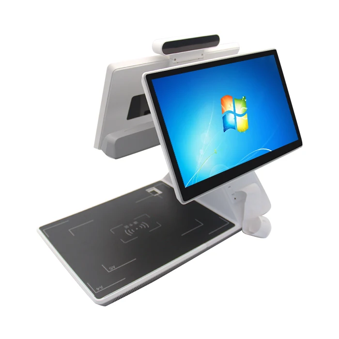 MHY Retail Cash Register Restaurant Supermarket Cashier Computer Payment Kiosk POS System Barcode Reader Floor Standing LCD