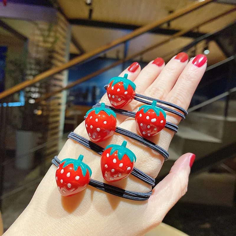 

5Korean Dongdaemun Strawberry Hair Tie Forest Style Fresh Versatile Fruit Hair Rope for Women Bun Small Elastic Hair Band