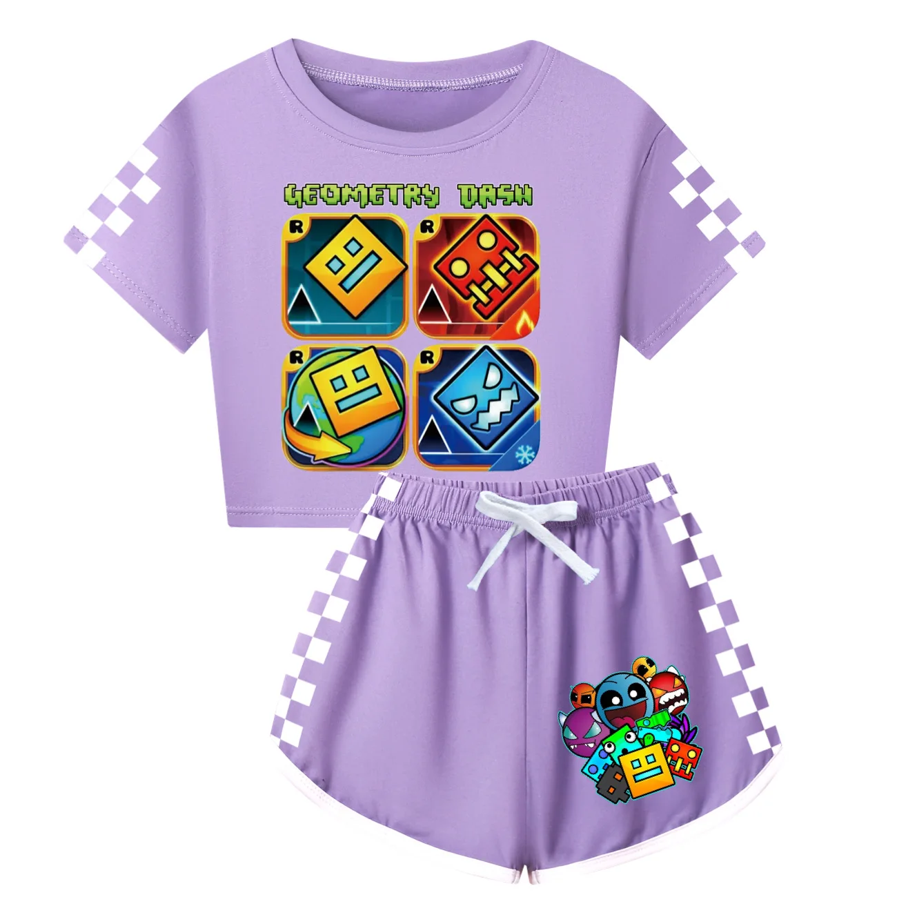 

New Game Geometry Dash Clothes Kids Summer Clothing Girls Short Sleeve T-shirts Shorts Tracksuit Set for Running Gym Dance
