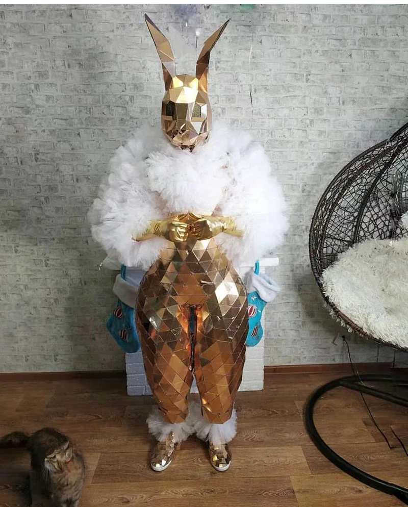 المرحلة زي الذهب والفضة ديسكو المرايا الكرة خوذة مرآة الرجال الترتر زي الدعائم بذلة النساء مهرجان الأداء تأثيري