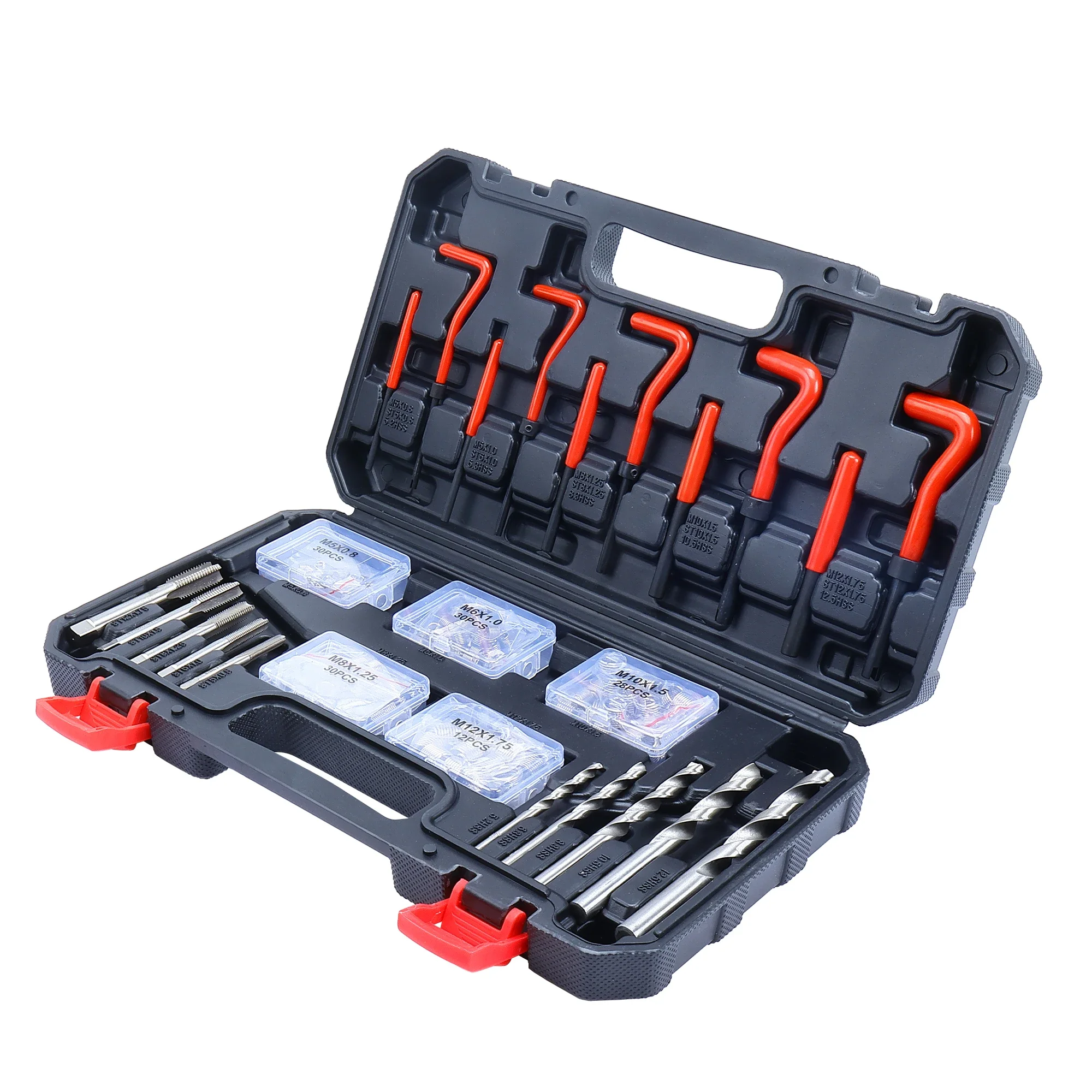 150 PCS Threaded Repair Kit Set Rethread Stripped M5 M6 M8 M10 M12 Repair Tool Kit With Plastic Case
