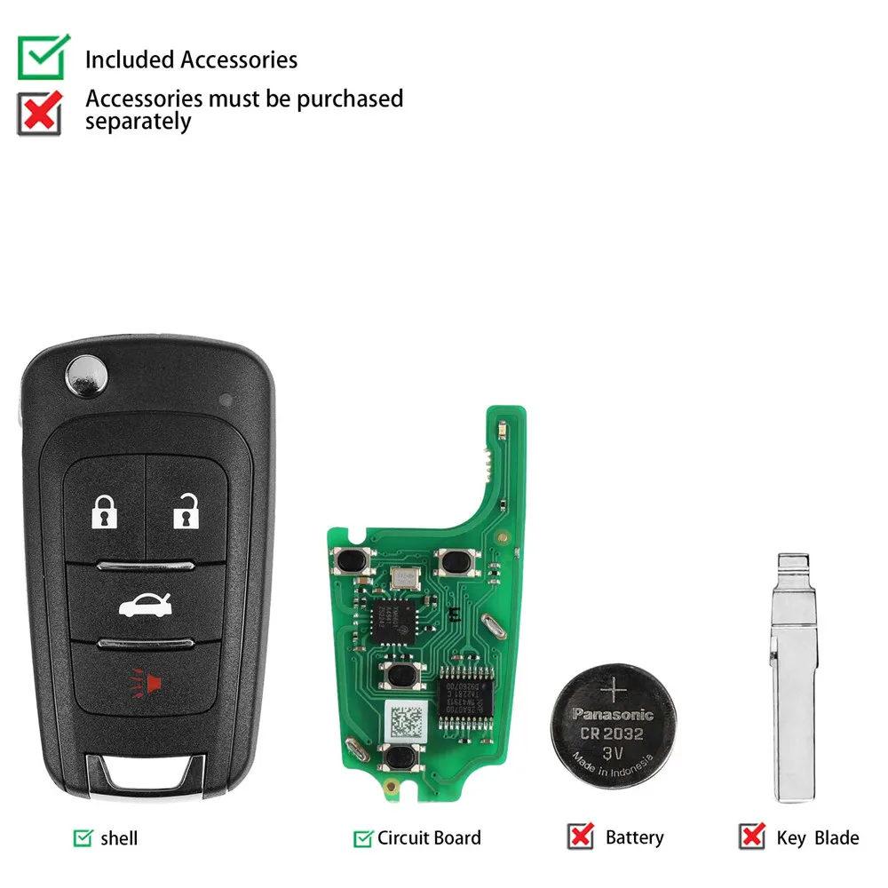 1PCS Xhorse XNBU01EN WIRELESS VVDI สําหรับ Buick FLIP Key ประเภท Universal Remote Key 4 ปุ่ม
