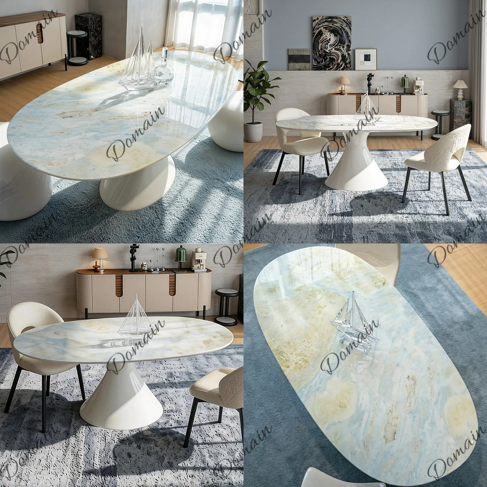 Blue Luxury Stone Light Luxury Marble Dining Table French Oval Modern Simple Household Dining Table