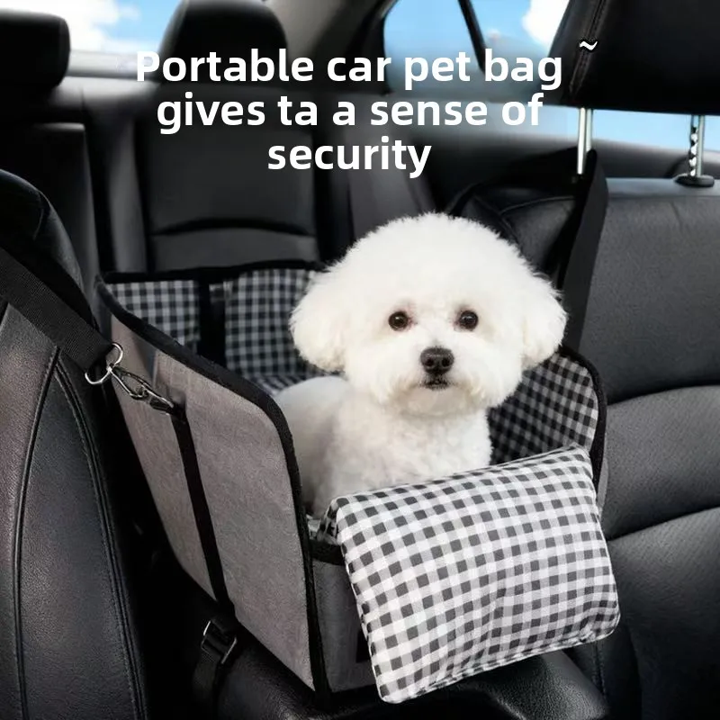 Car Center Console Pet Bed for Small Dogs Cats Under 5kg with Safety Leash Anti Jump Out Portable Car Seat Mat