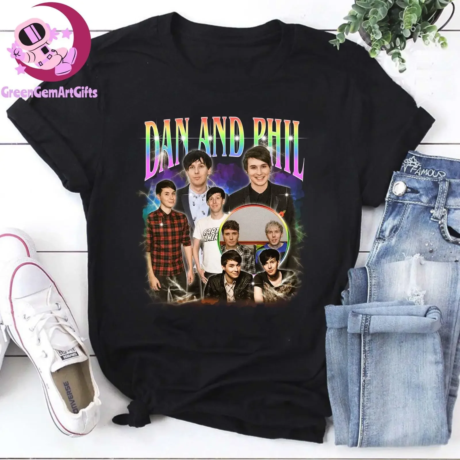 Vintage Dan and Phil Phan Retro Collage T Shirt Bootleg YouTube Funny for Howell Lester Fans vintage Washed Unisex streetwear
