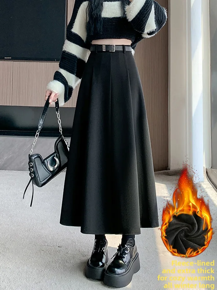 

Модная утепленная шерстяная юбка А-силуэта для женщин, осенне-зимняя, с высокой талией, деловая повседневная юбка с завышенной талией, элегантная и стильная