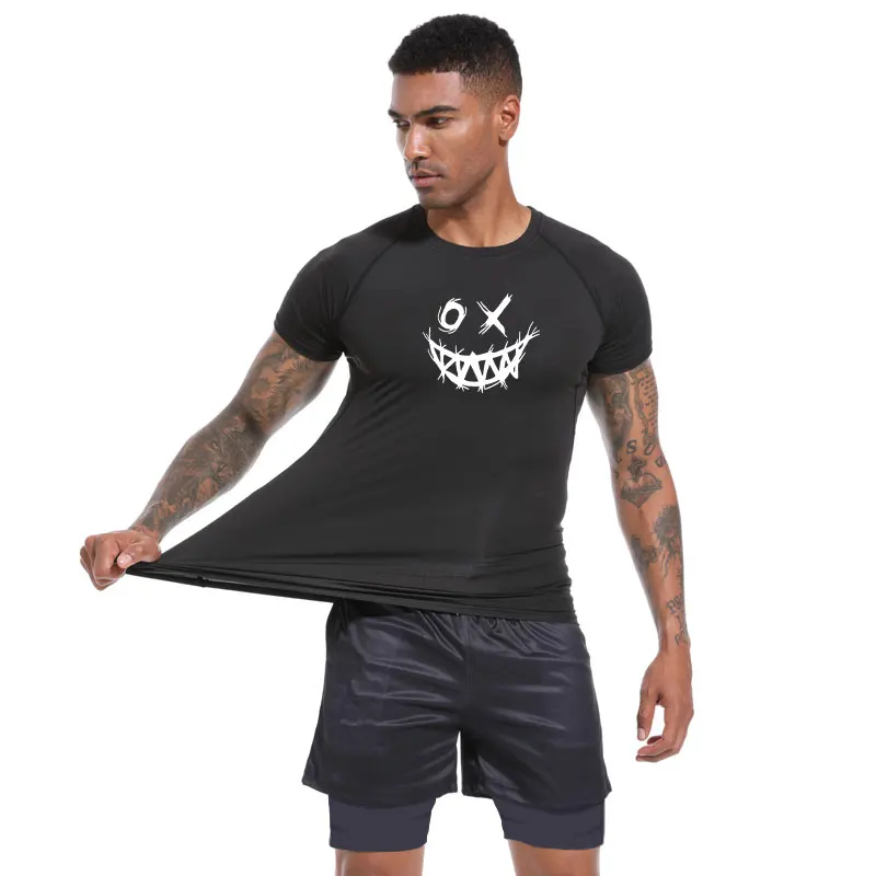 Devil Smiley Compression Running Shirts Men Dry Fit Fitness Gym Men's Rashguard T-shirts Bodybuilding Stretchy Clothing