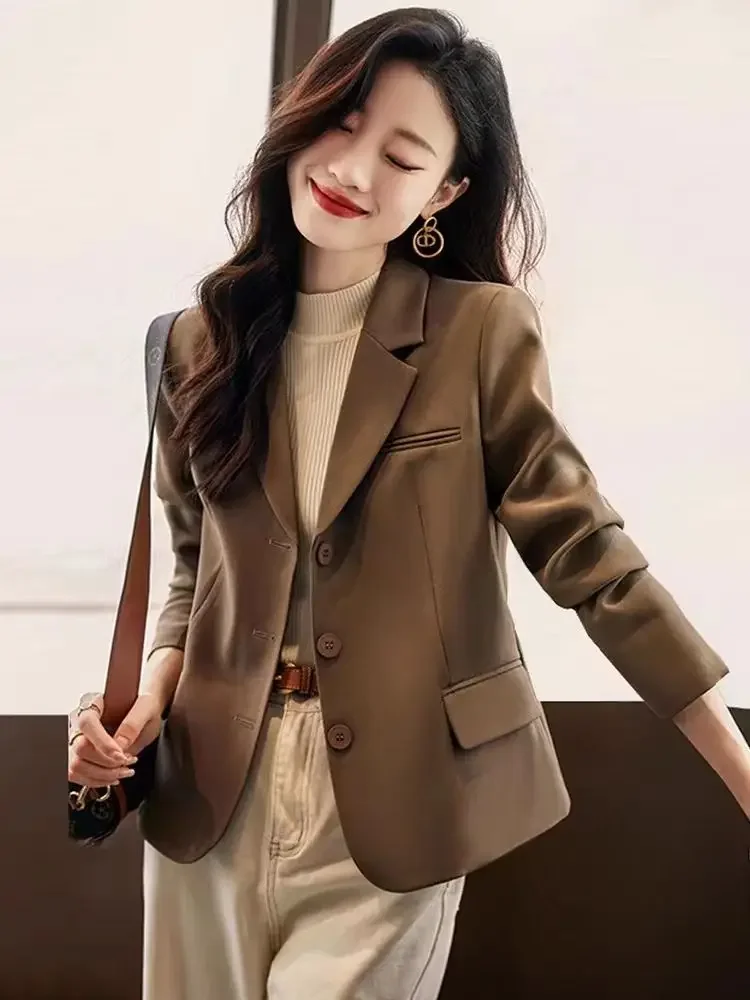 Blazer kantor wanita bermerek mewah mantel musim semi musim gugur jaket crop lengan panjang Single-breasted atasan desain Blazer hitam