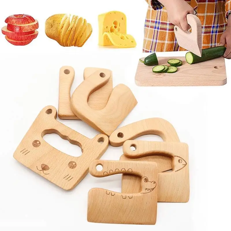 Safe Kitchen Cutting Toy Kids Wooden Cooking CutterFish-Shaped Children\'S Kitchen Tools Cute Vegetables Fruits Knife Safety