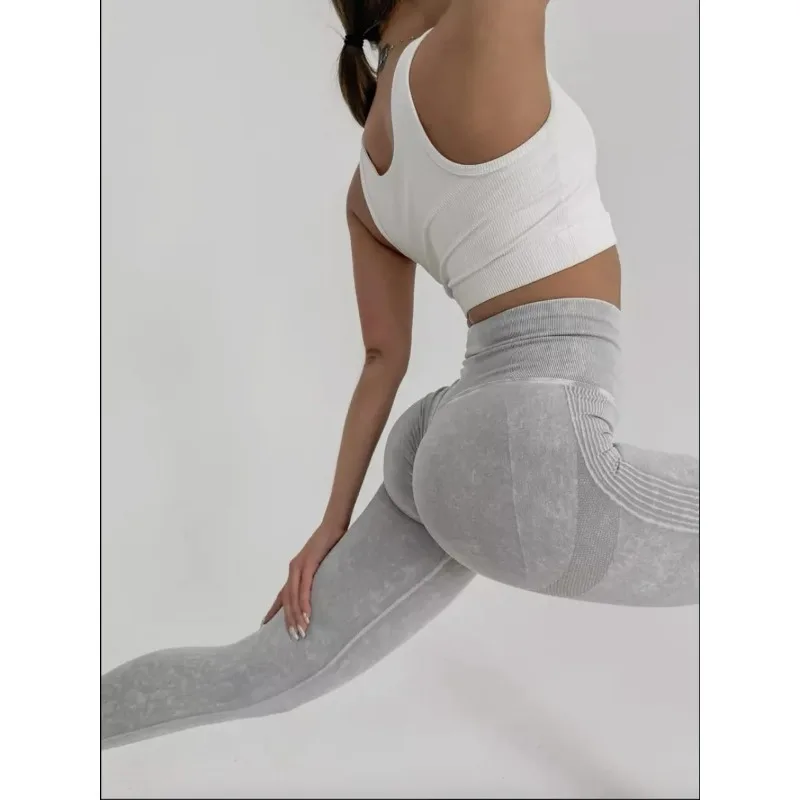 Taille tête lettre pêche hanche pantalons de Yoga femmes taille haute hanche levage serré Fitness pantalon haute élasticité sans couture collants de sport