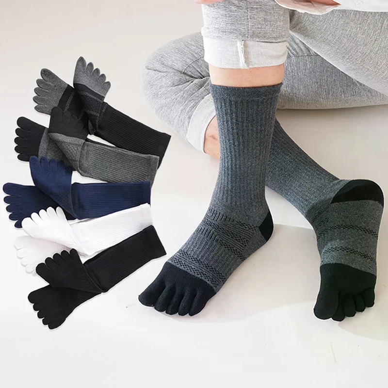 رجل 5 أصابع الجوارب طويلة امتصاص العرق تنفس مريحة اللياقة البدنية ماراثون المشي لمسافات طويلة في الهواء الطلق تو جوارب رياضية #2