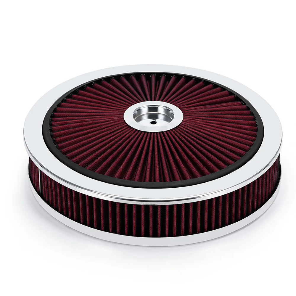 

14" x 3" Round Washable Trim Super Flow thru Lid Caburetor Air Cleaner Filter Top Assembly Fit for Chevrolet GMC Ford Red​​