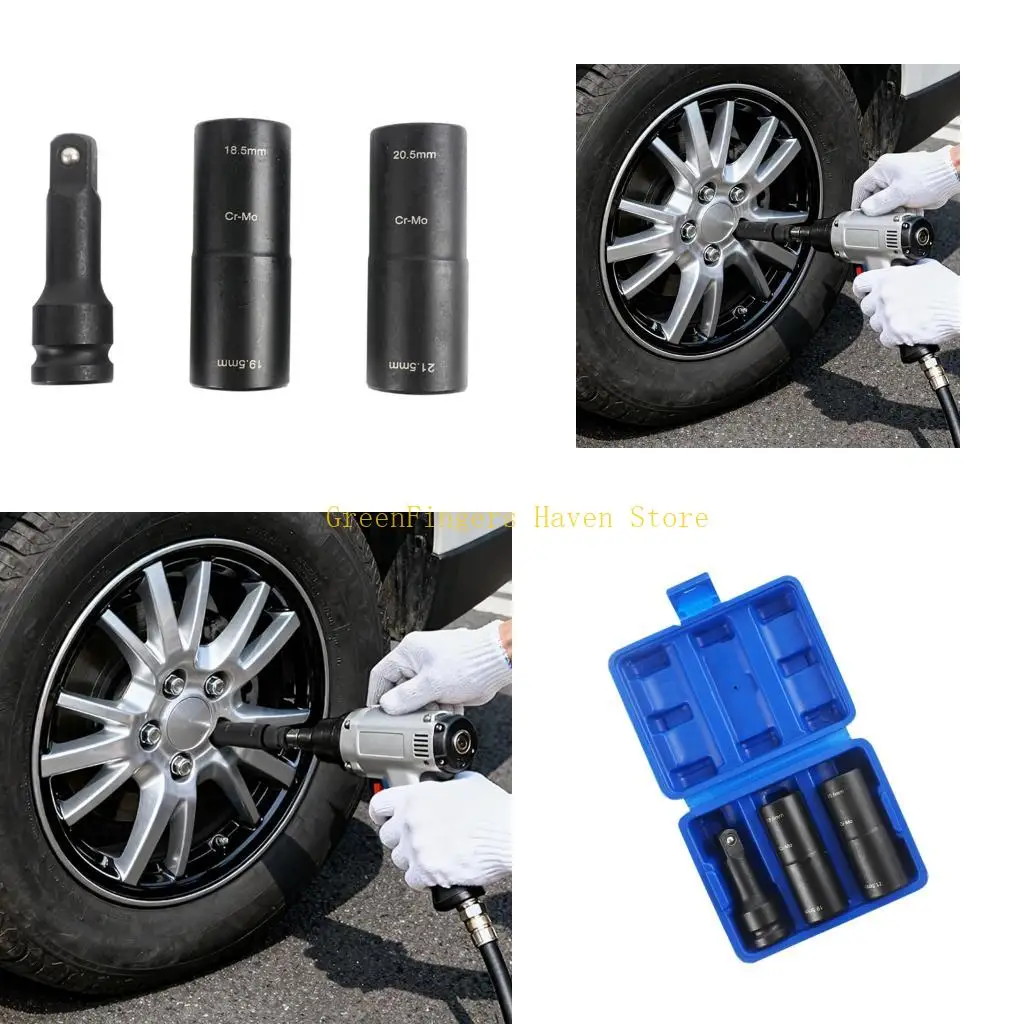 F68D Wheel Change Service for Garage Repair, Double Ended 3 Wheel Nut Gear with Drive Link Piece, 18.5 19.5 20.5 21.5 mm for