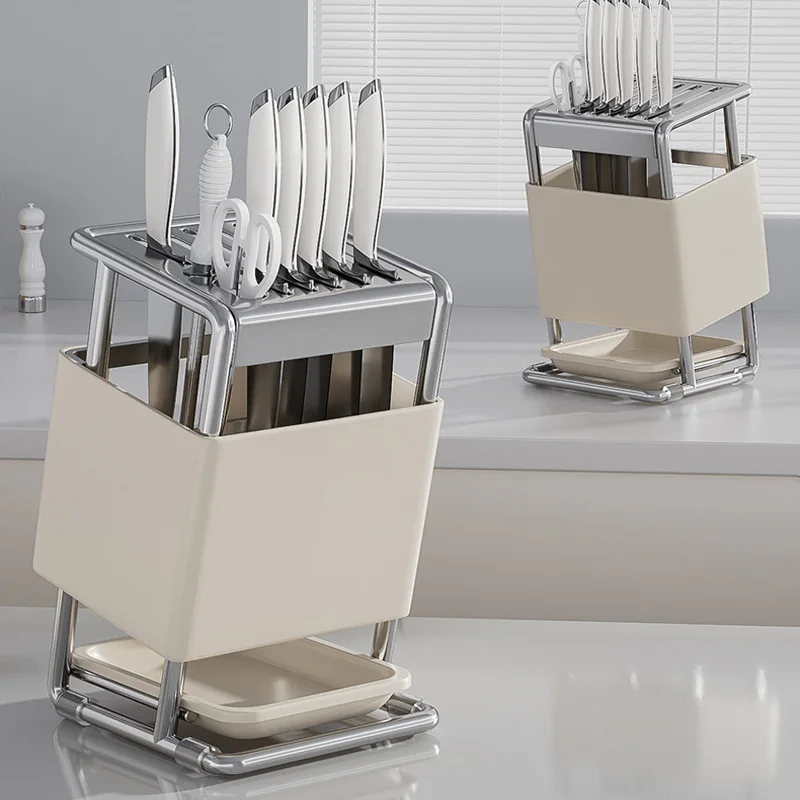 Slanting Knife Rack Kitchen Storage Shelf Knife & Fruit Knife Rack Countertop Utensil Cage Knife Storage Rack