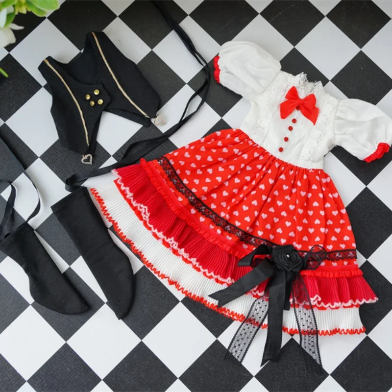 In Stock Elegant Bear Sister Patchwork Heart Dress Gathering Party Gift BJD/SD Doll Dress Sets Toys Dance Girls Doll Accessories