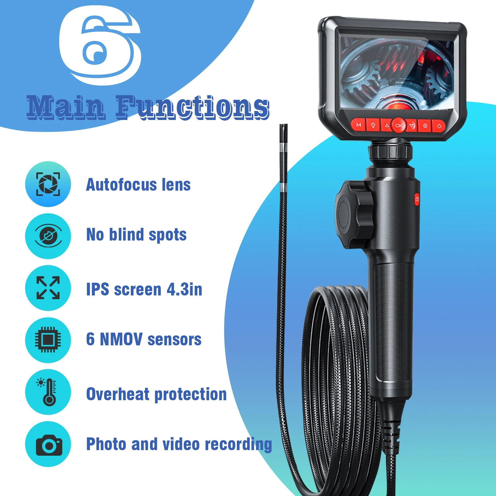 

1080P 360-Degree Rotary Endoscope With 2 Sewer Borescope Pipe Channel Inspection Cameras Industrial For Rotary Car Dual Lens 360