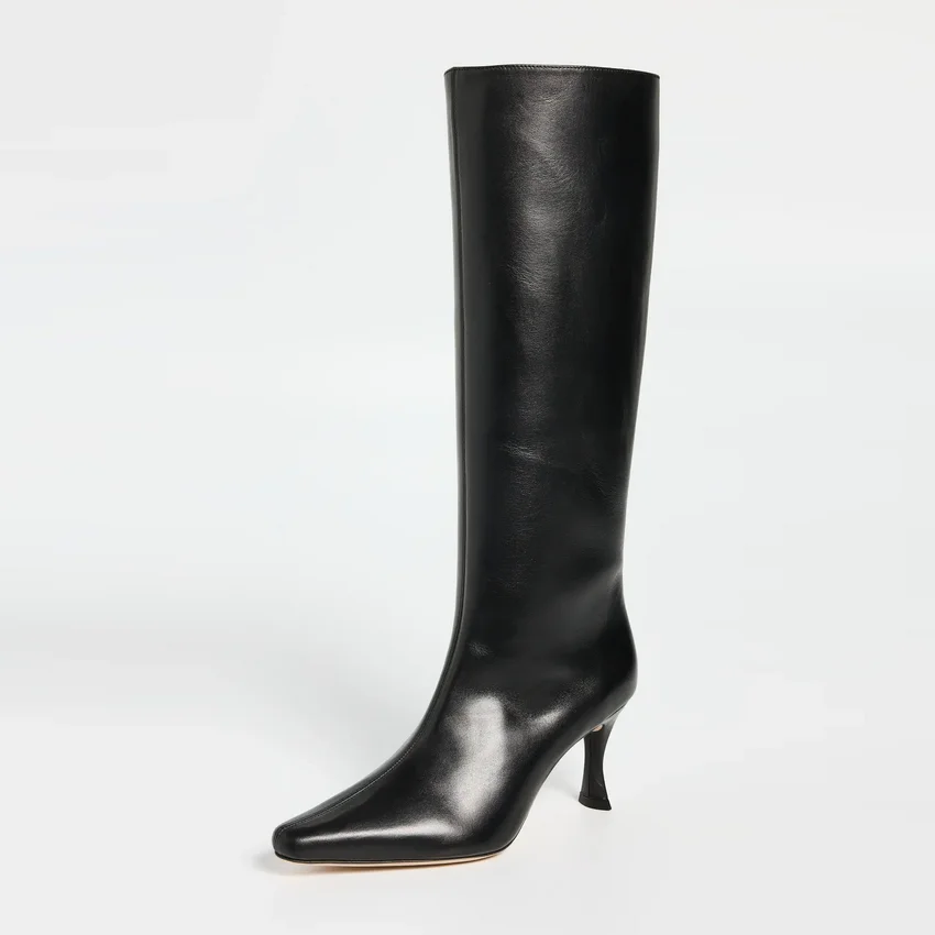QUTAA 2024 Genuine Leather Pointed Toe Women Knee High Heels Boots Woman Autumn Winter Shoes New Lady Long Boots Size 34-43
