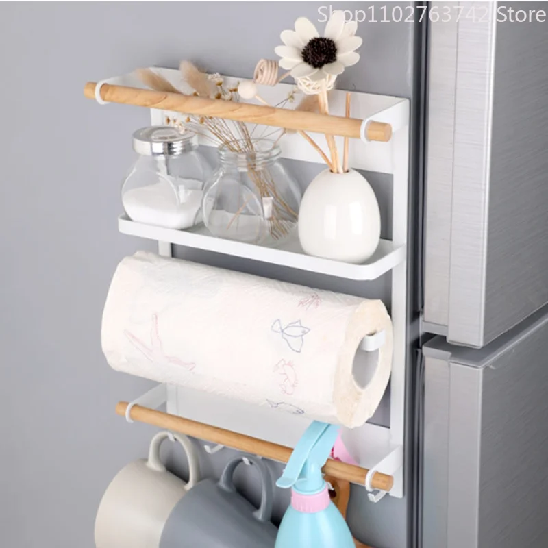 

Kitchen Storage Side Suction Shelf Japanese Refrigerator Storage Rack Strong Magnet Fresh-Keeping Bag Roll Paper Towel Storage