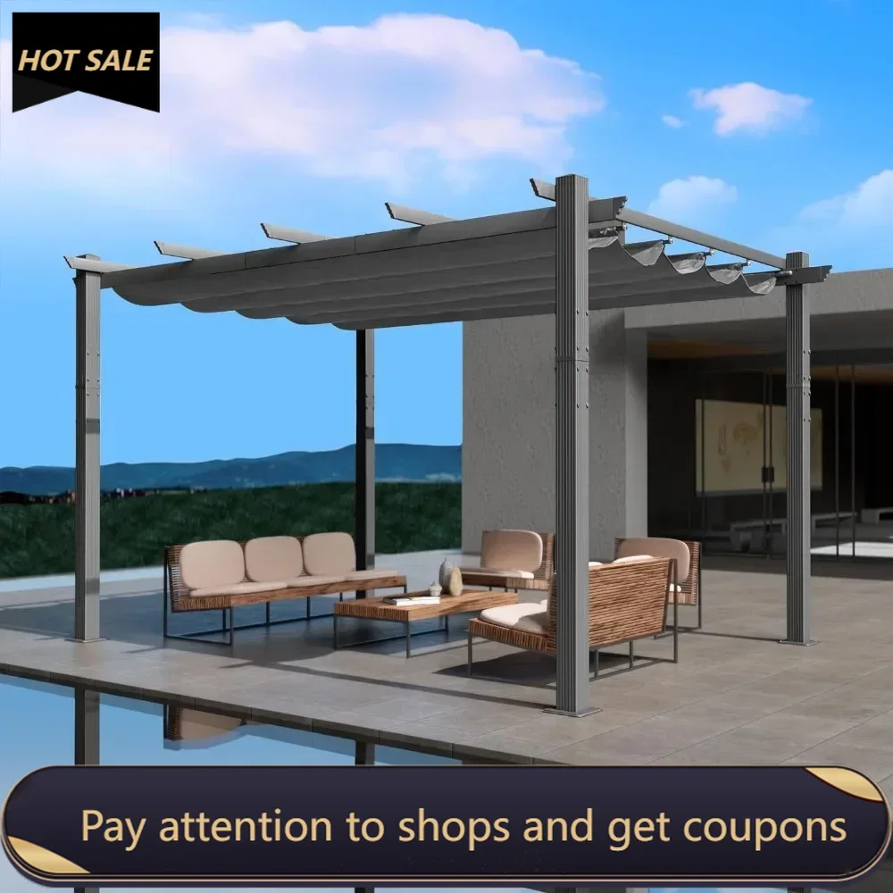 Outdoor Retractable Pergola with Sun Shade Canopy Patio Aluminum Pergola Shelter for Backyard Garden Gazebo (10' x 13')