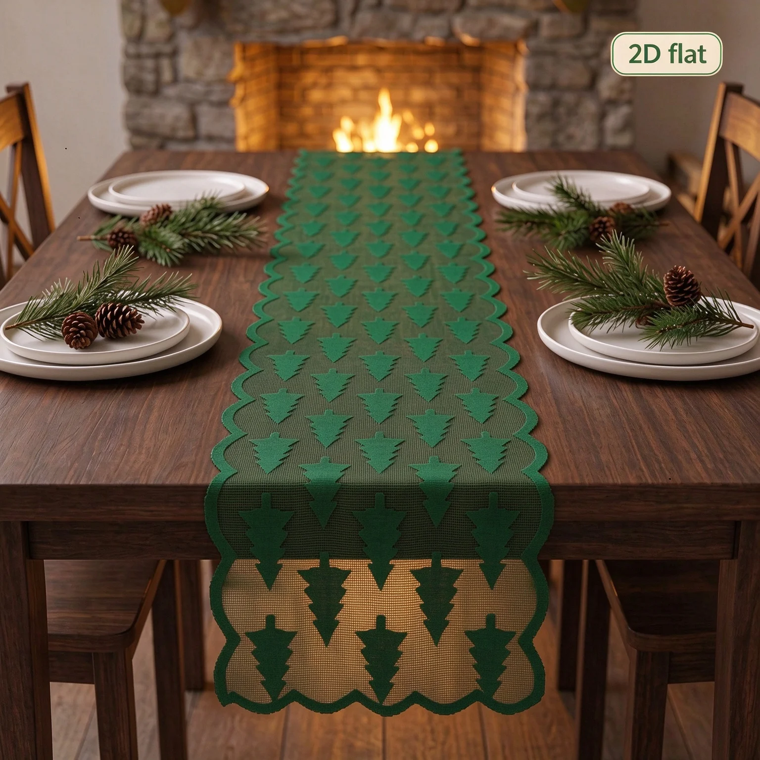 1 Piece of New Christmas Green Lace Table Runner Tablecloth for Home Dining Table, Holiday Decoration Cover Cloth, 2D Flat Table Mat, a Must-Have for Christmas