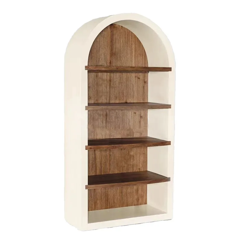 

American and French retro medieval semi-circular curved top open locker bookcase color matching dining side cabinet