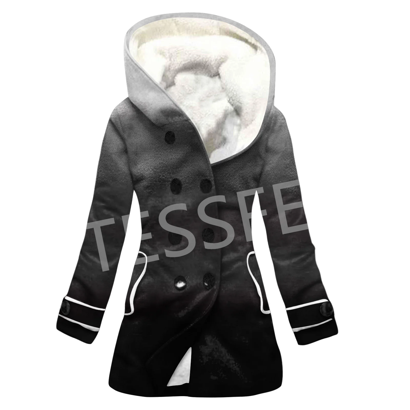 NewFashion Plaid Graffiti Gradient Fleece Hoodies 3D Pattern Women Jacket Warm Cold-Proof Ladies Casual Funny Winter Overcoat X6