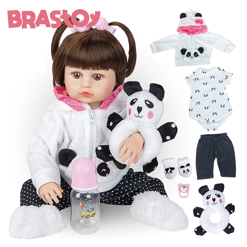 BRASTOY Girl Reborn Panda Doll 48cm جسم سيليكون، الشحن من البرازيل