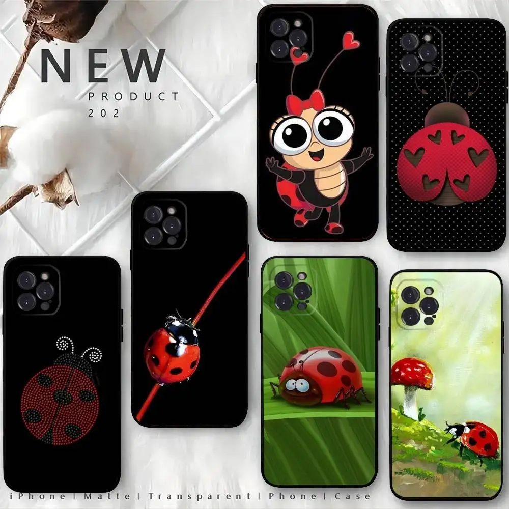 

Seven-Star Ladybug Phone Case For iPhone 16,15,14,13,12 Mini 11 Pro XR,X,XS,MAX 7,8 Plus Silicone Cover Soft Black