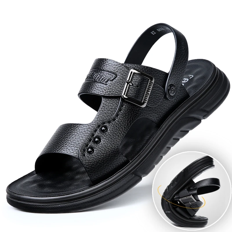 Ademende Sandalen Voor Zomerstrandschoenen Voor Heren, Supervezelleren Sandalen, Zachte Latex Kussentjes Met Zachte Zolen