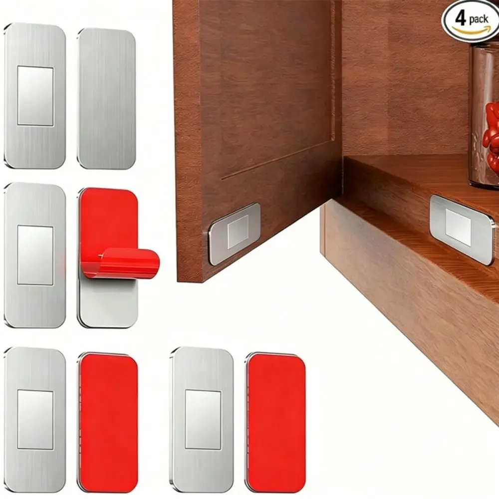 4 Set Ultra-Thin Magnetic Cabinet Door Catch Stainless Steel No Drill Drawer Magnet Self-Adhesive Quiet Closure Cabinet Catch