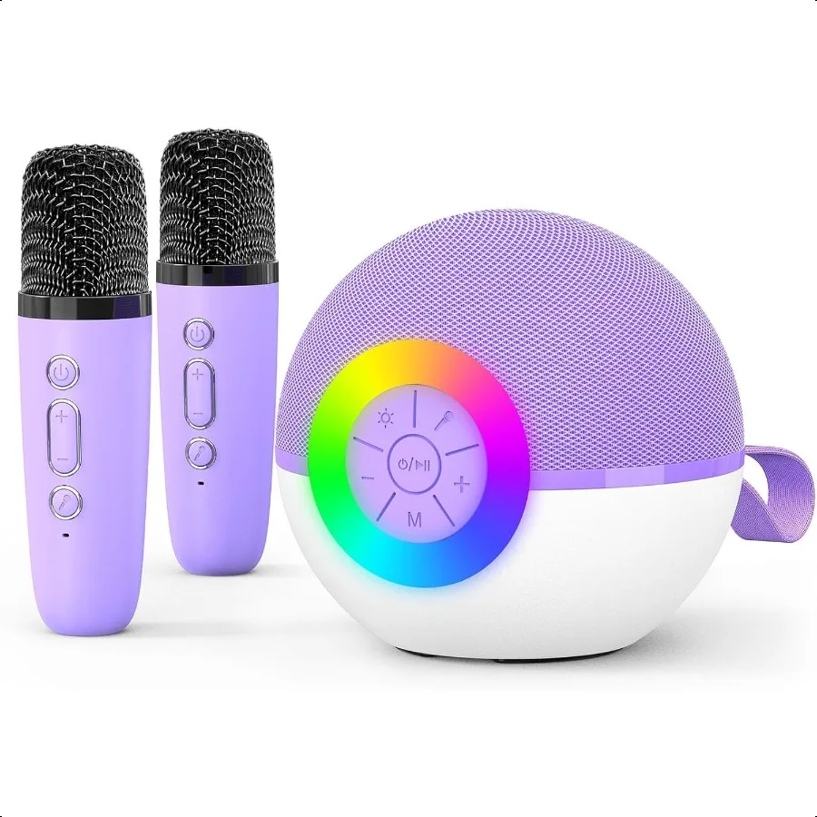 goopow ミニカラオケスピーカー 大人用 ポータブル Bluetooth マイク 歌おもちゃ LEDライト付き クリスマス 誕生日 フェスティバルに最適