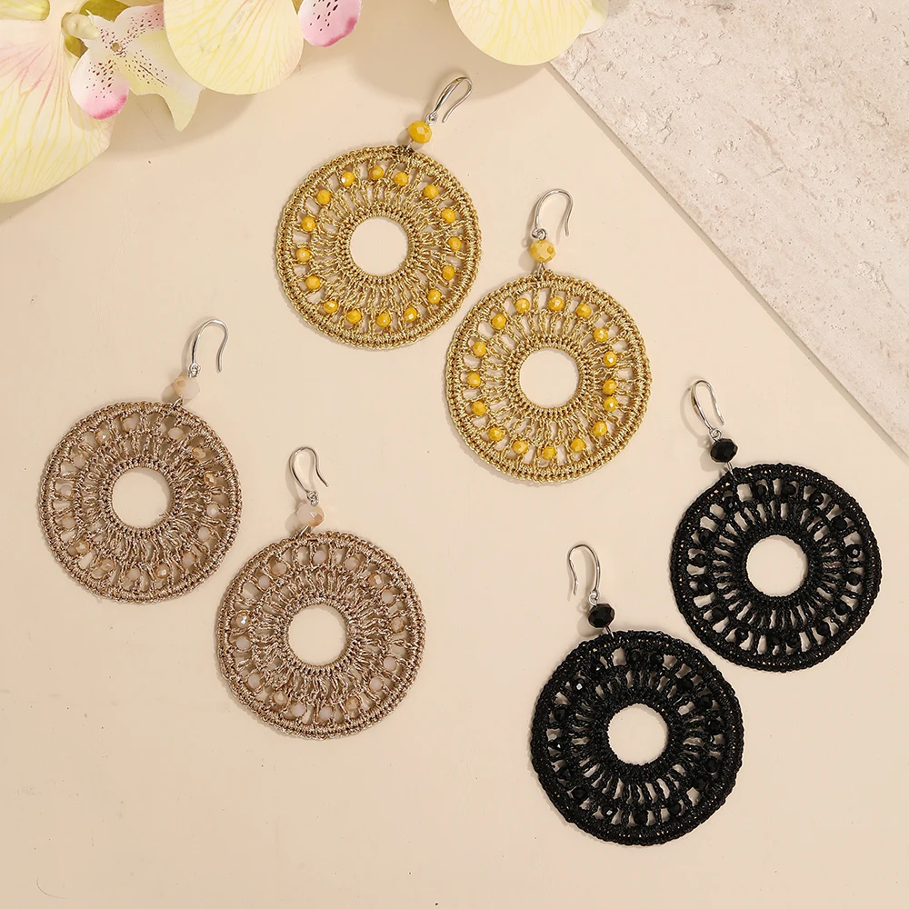 BenS Round large hoop earrings handmade Beaded weave dangle earrings for women Bohemia style Beach Jewelry wholesale E81