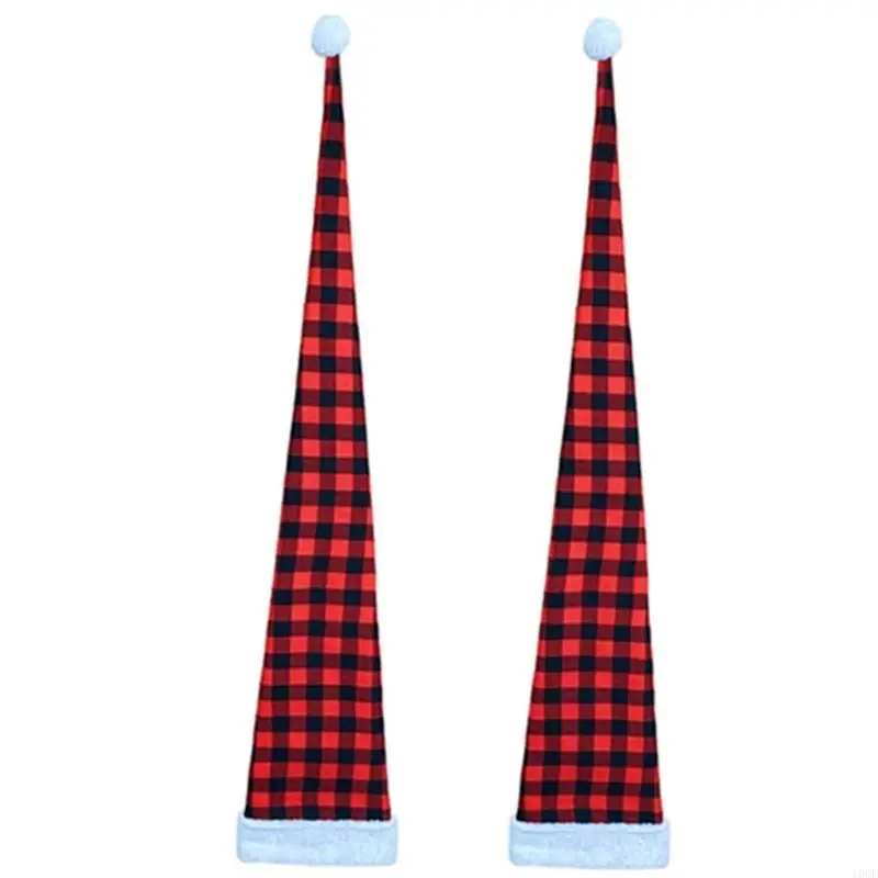 Christmas Plush Santa Hat Unisex Black&Red Lattice Pattern for Adults Teenagers