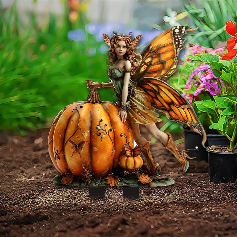 Halloween Winged Witch Fairy Pumpkin Acrylic Decoration  Potted Plant  Decorative Props  Decorative Logo Acrylic Ground Plug