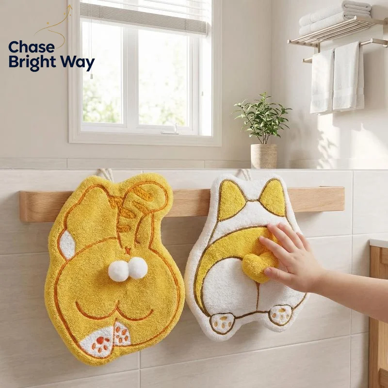 toalha-de-mao-de-veludo-coral-absorvente-com-estampa-de-gatinho-corgi-e-ovos-toalha-suspensa
