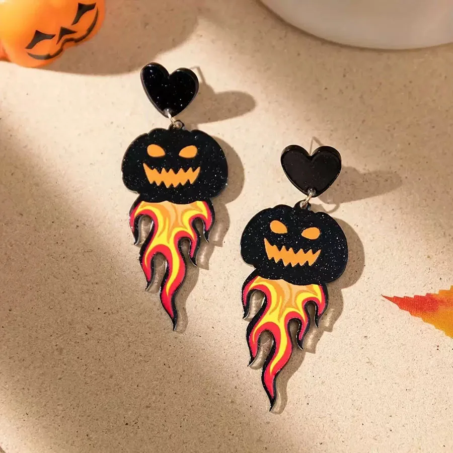 New Halloween Women Ear Pendant Printed Acrylic Funny Pumpkin Bat Ghost Elements Eardrop Festival Ornaments Female Ear Jewelry