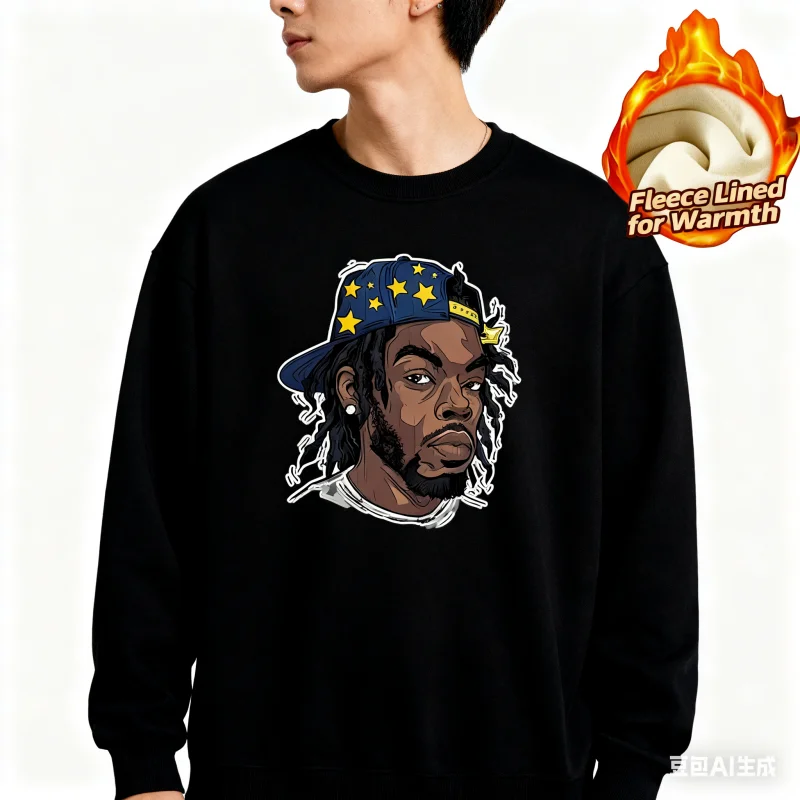 Round Neck Long Sleeves Top in Print Series, 100% Cotton with Fleece Lining for Extra Warmth, Casual & Warm