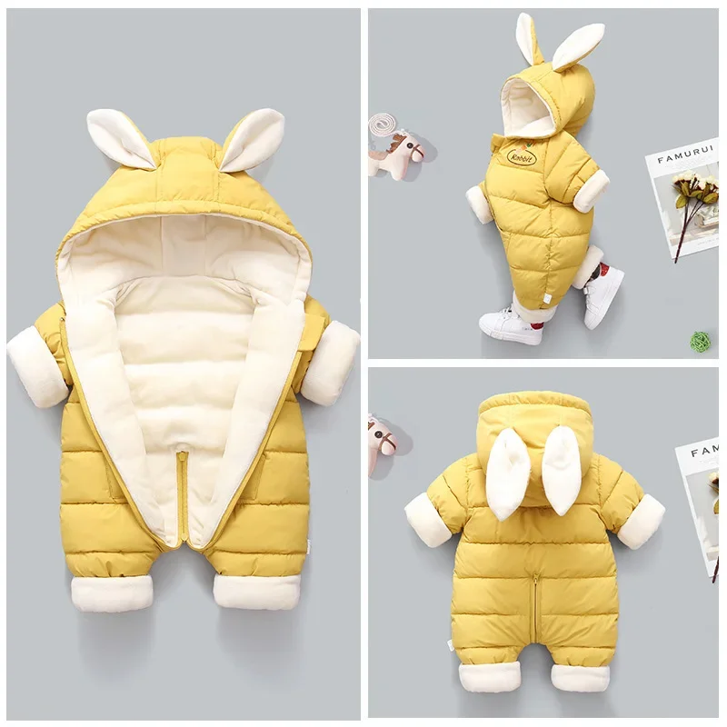 

2022 Autumn Winter Infant Down Cotton Jumpsuit Hooded Baby Romper